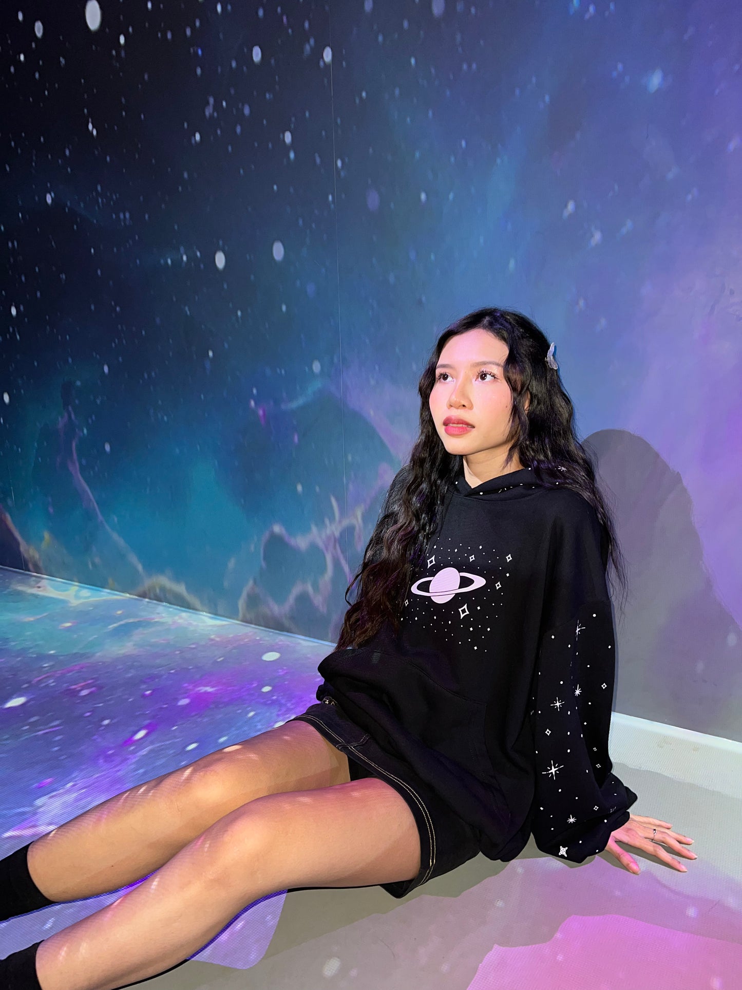 all over print Star and Saturn Hoodie