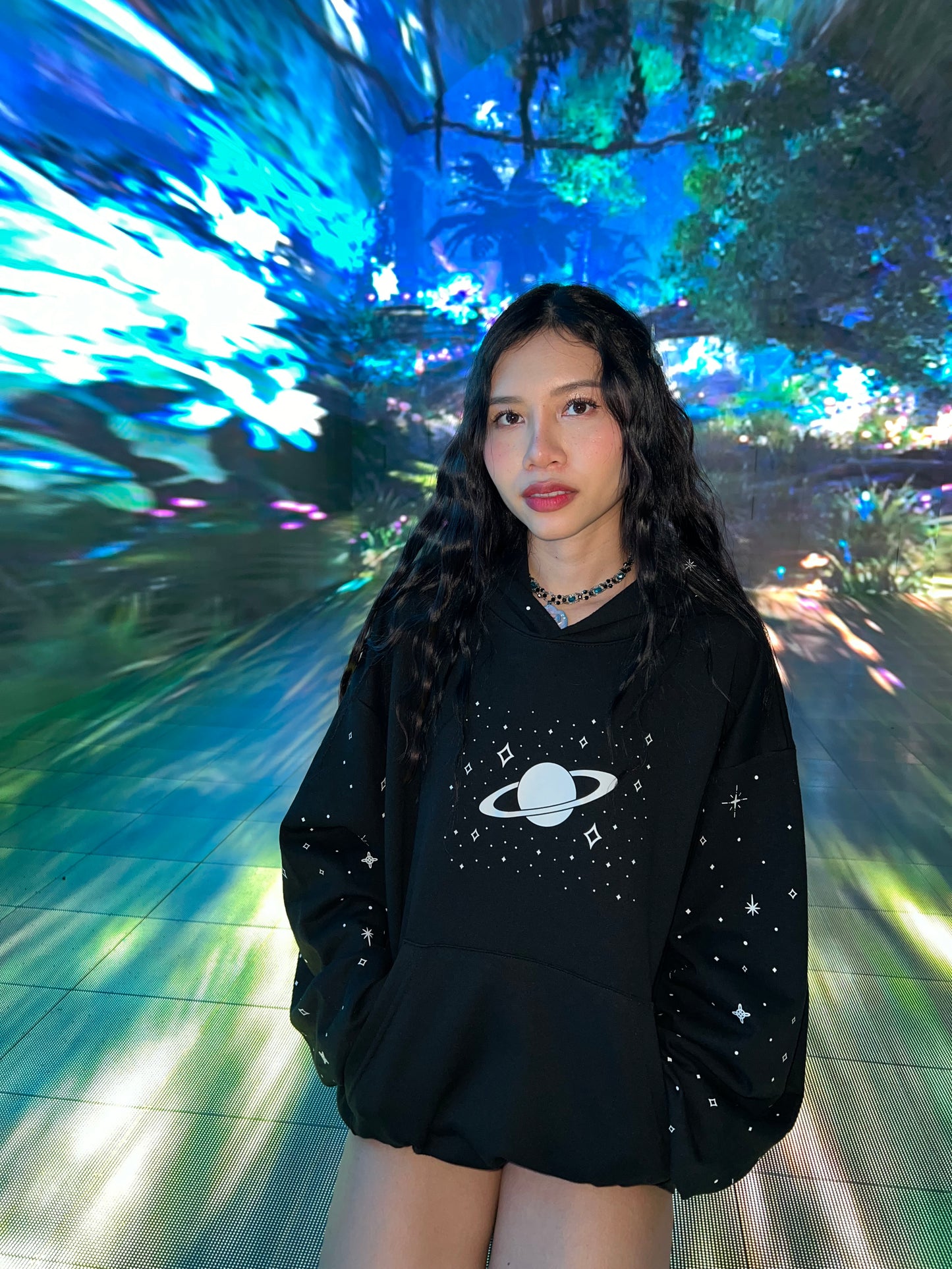 all over print Star and Saturn Hoodie
